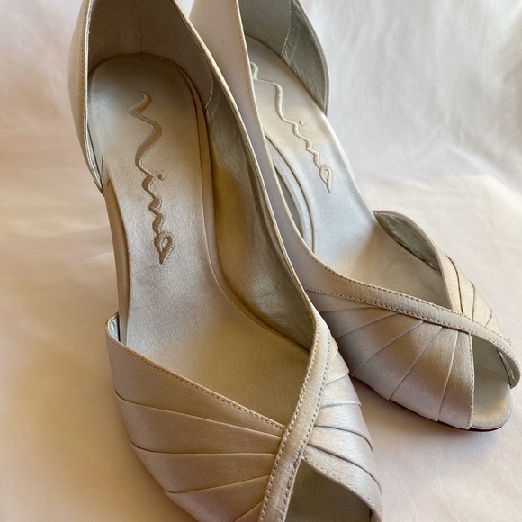 Nina 3” metallic silver satin peep-toe heels - Picture 5 of 9